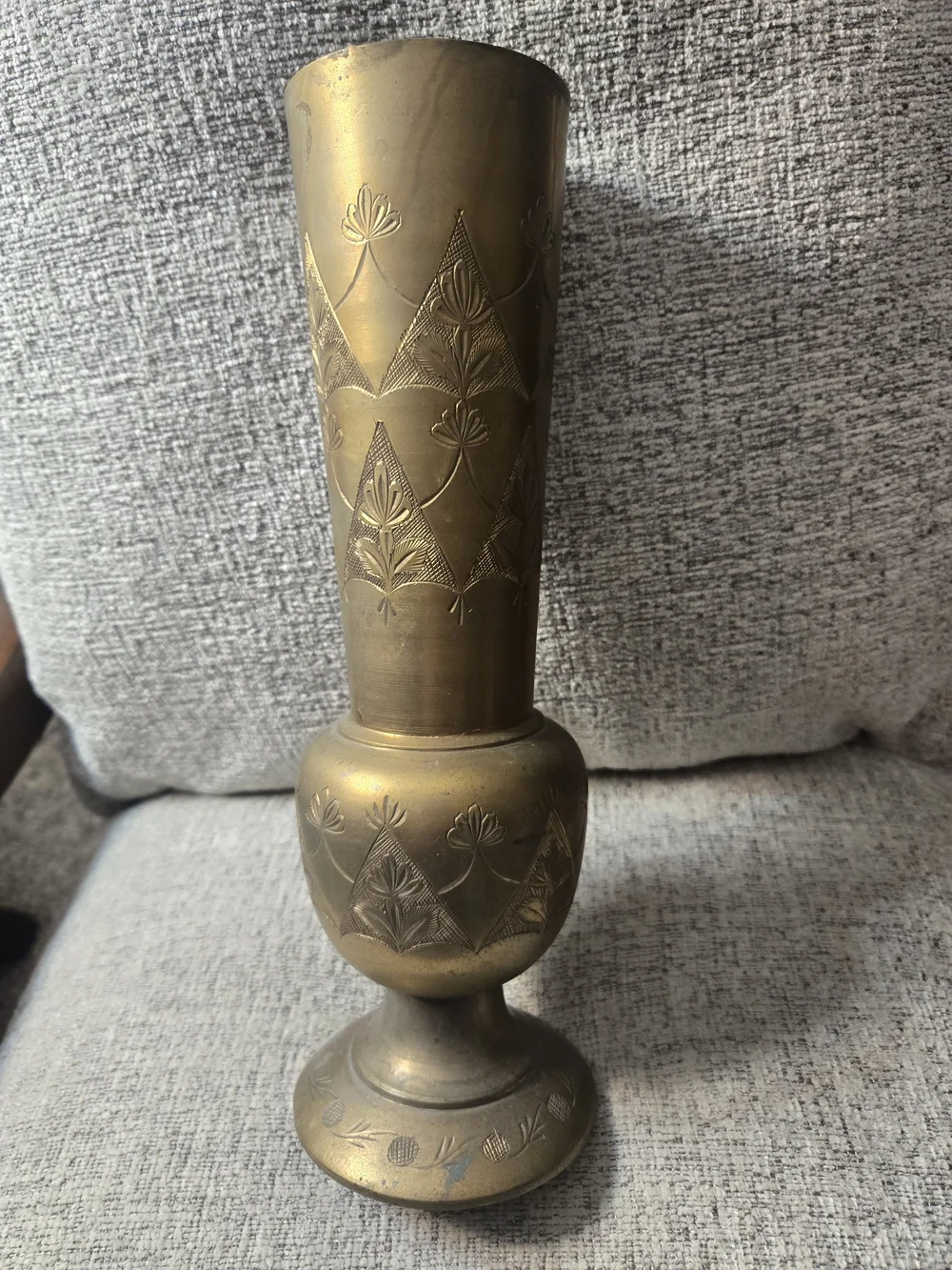 Brass Decorative Etched Vase Original Patina Finish 12